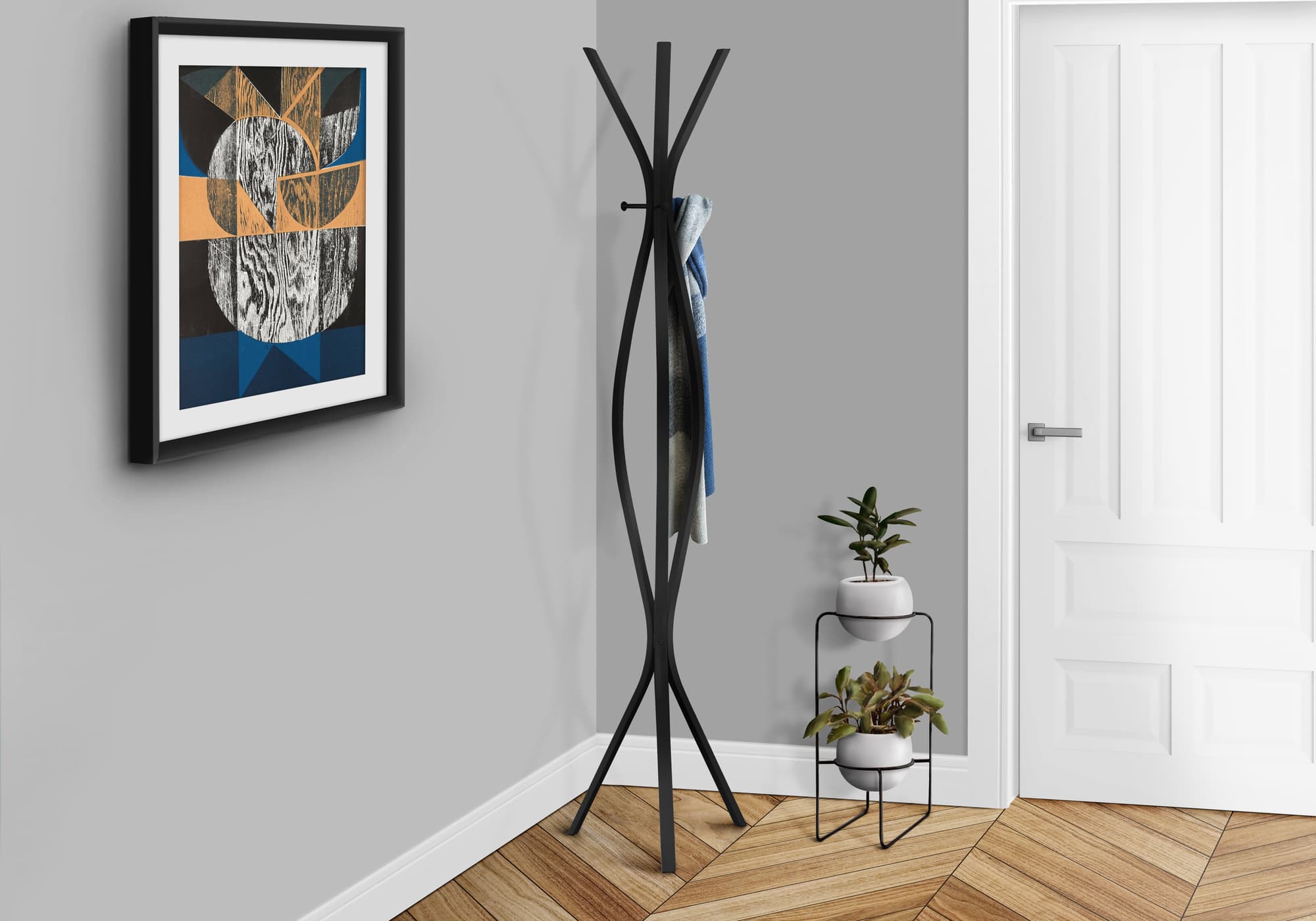TinyHomie - Coat Rack Hall Tree Free Standing 3 Hooks Entryway 72h Bedroom Metal Contemporary Modern - Black