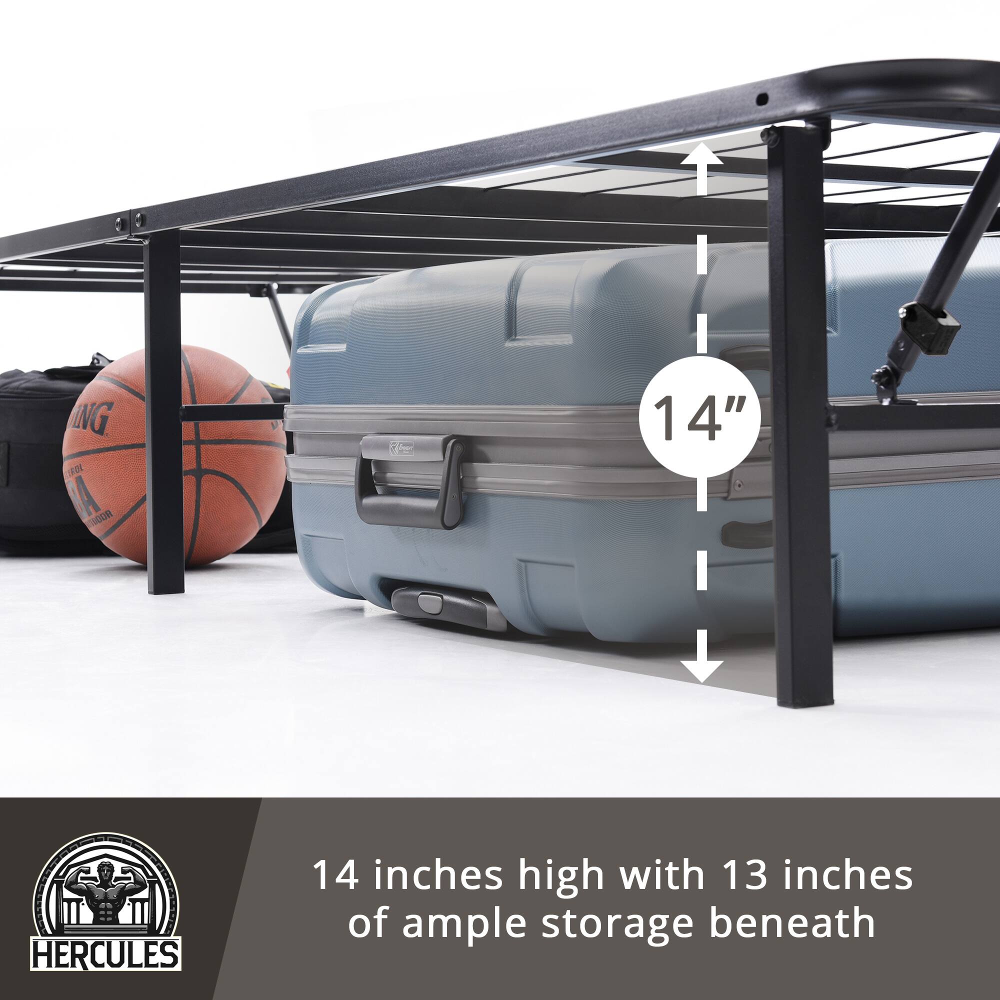 14 inches high with 13 inches of ample storage beneath