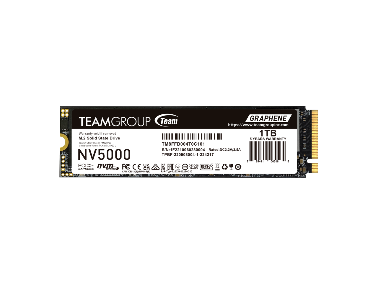 Team Group - NV5000 M.2 2280 1TB PCIe 4.0 x4 with NVMe Internal Solid State Drive (SSD) TM8FGM001T0C101