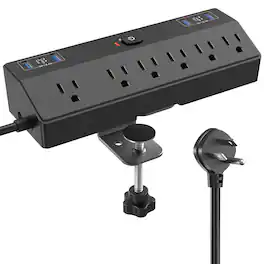 Dazzed Corner - Desk Clamp Power Strip with 40W Fast Charging Station,10FT Extension Cord - Black