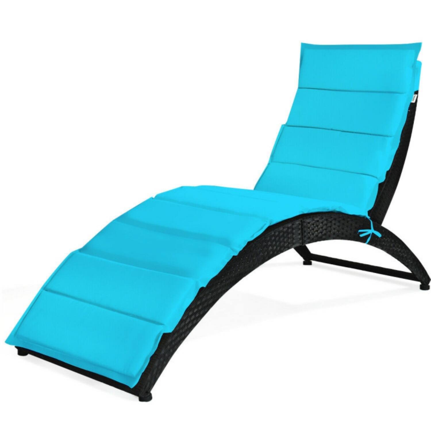 Alt View 4. Mondawe - 64" Folding Patio Rattan Lounge Chair w Cushion 400 lbs Steel Frame for Outdoor - Turquoise.