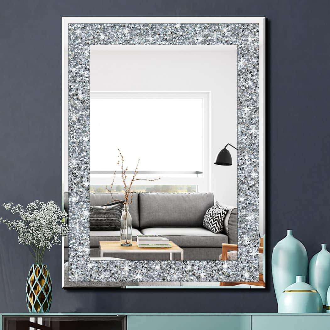Front. Live At Space - Rectangle Sparkling Decorative Wall Mirror For Home Decoration With Crystal Crush Decor Dimention16x20x1 Inch Hang - 32"L x 24"W.