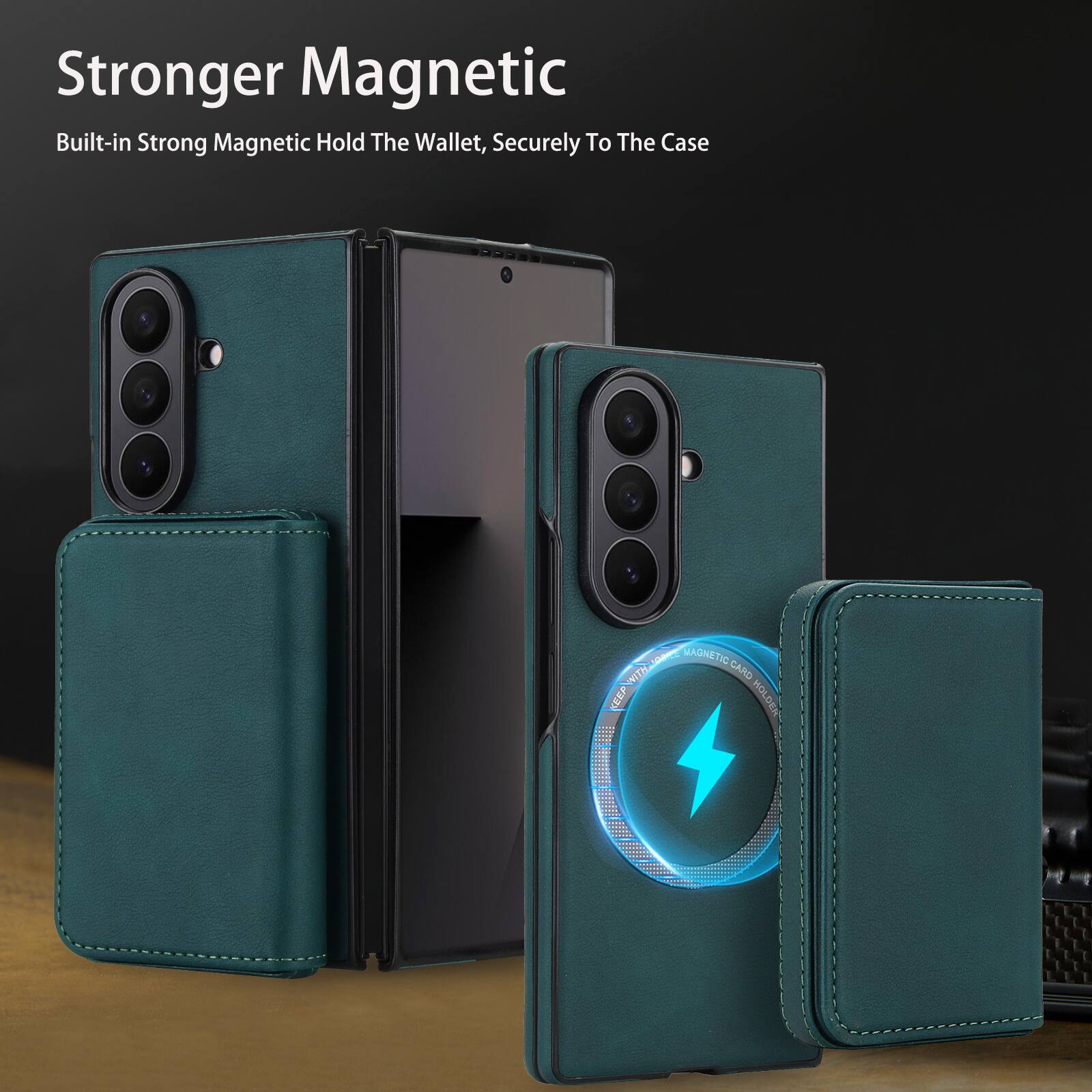 Stronger Magnetic  
Built-in Strong Magnetic Hold The Wallet, Securely To The Case