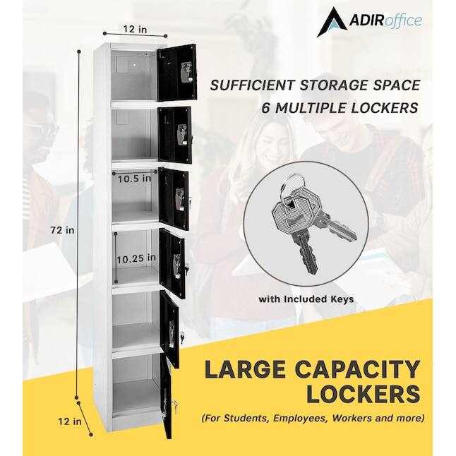 ADIRoffice, LARGE CAPACITY LOCKERS (For Students, Employees, Workers and more), SUFFICIENT STORAGE SPACE 6 MULTIPLE LOCKERS, with Included Keys, 12 in, 72 in, 10.5 in, 10.25 in