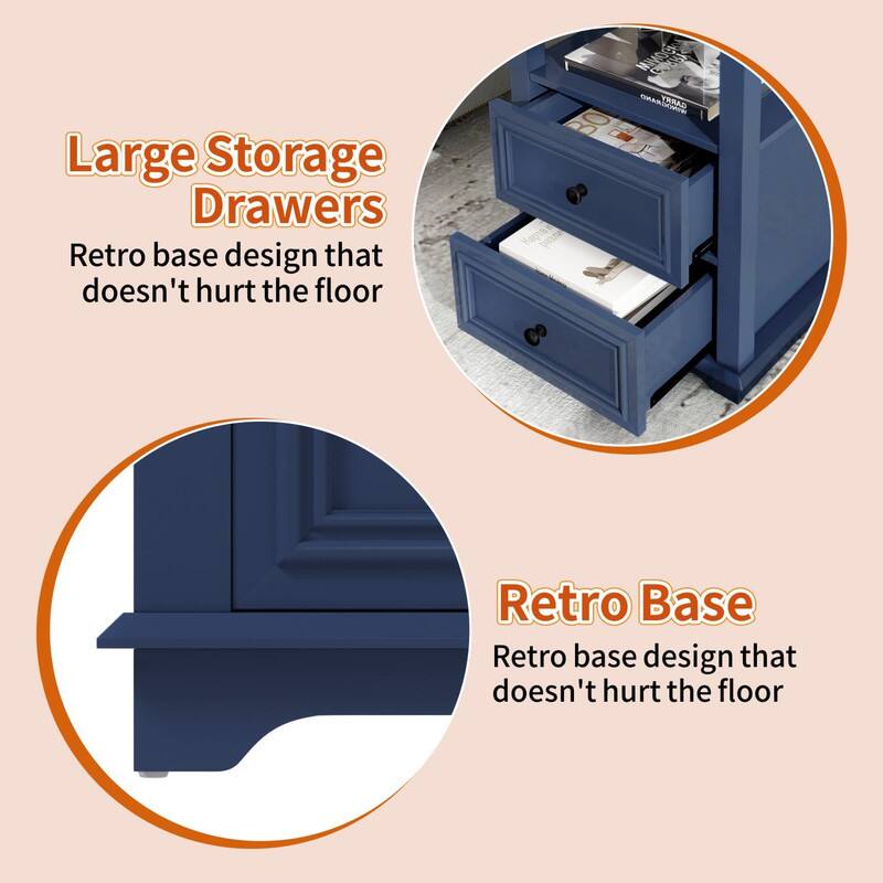 Large Storage Drawers  
Retro base design that doesn't hurt the floor  

Retro Base  
Retro base design that doesn't hurt the floor