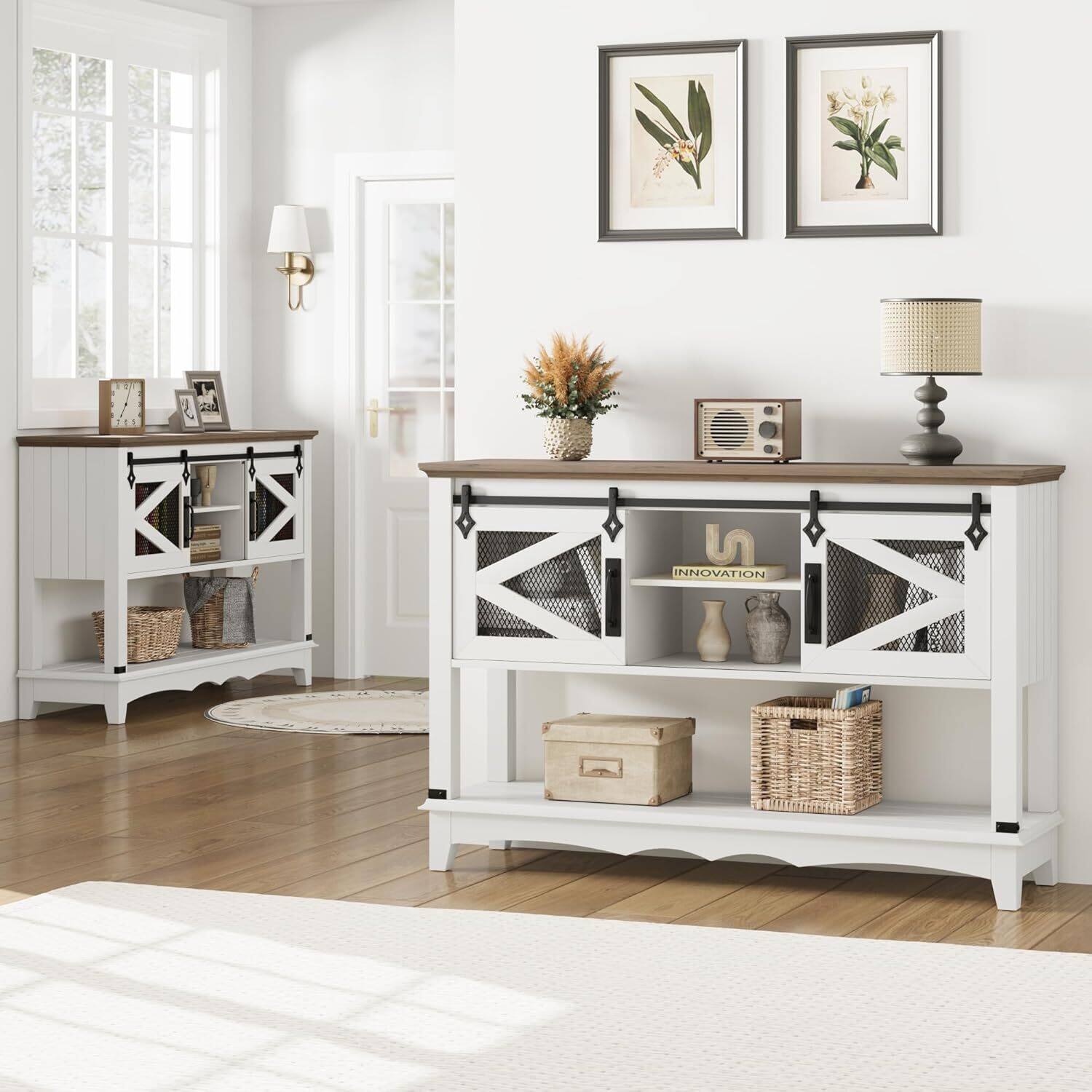 Alt View 3. Acekool - Farmhouse Console Table, 46-Inch Long Entryway Table with 2 Tier Storage - White.