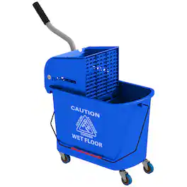 Homcom - Mop Bucket with Wringer, Mop Bucket on Wheels for Floor Cleaning, 21 Quart - Blue