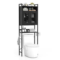 Front. Gymax - Gymax Over The Toilet Cabinet Bathroom Toilet Storage Organizer w/ Double Door Cabinet - Black.