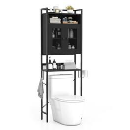 Gymax - Over The Toilet Cabinet Bathroom Toilet Storage Organizer w/ Double Door Cabinet - Black