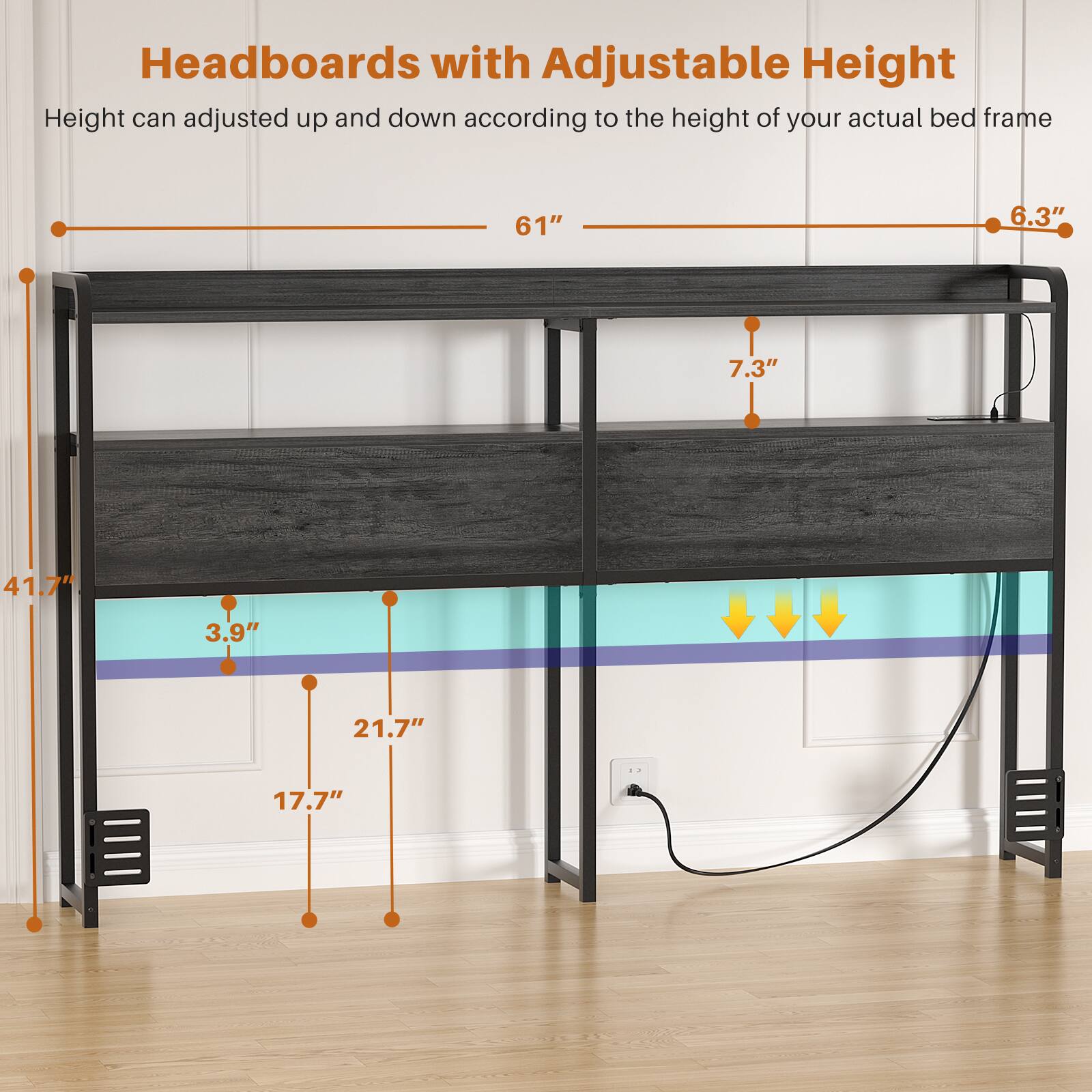 Headboards with Adjustable Height

Height can be adjusted up and down according to the height of your actual bed frame

61" 6.3" 7.3" 41.7" 3.9" 21.7" 17.7"