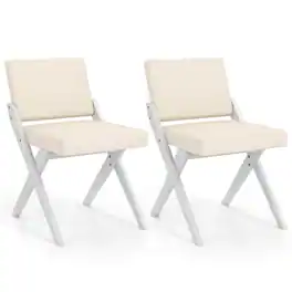 Costway - Wooden Dining Chairs of 2 with Rubber Wood Frame Padded Cushions Curved Back - White