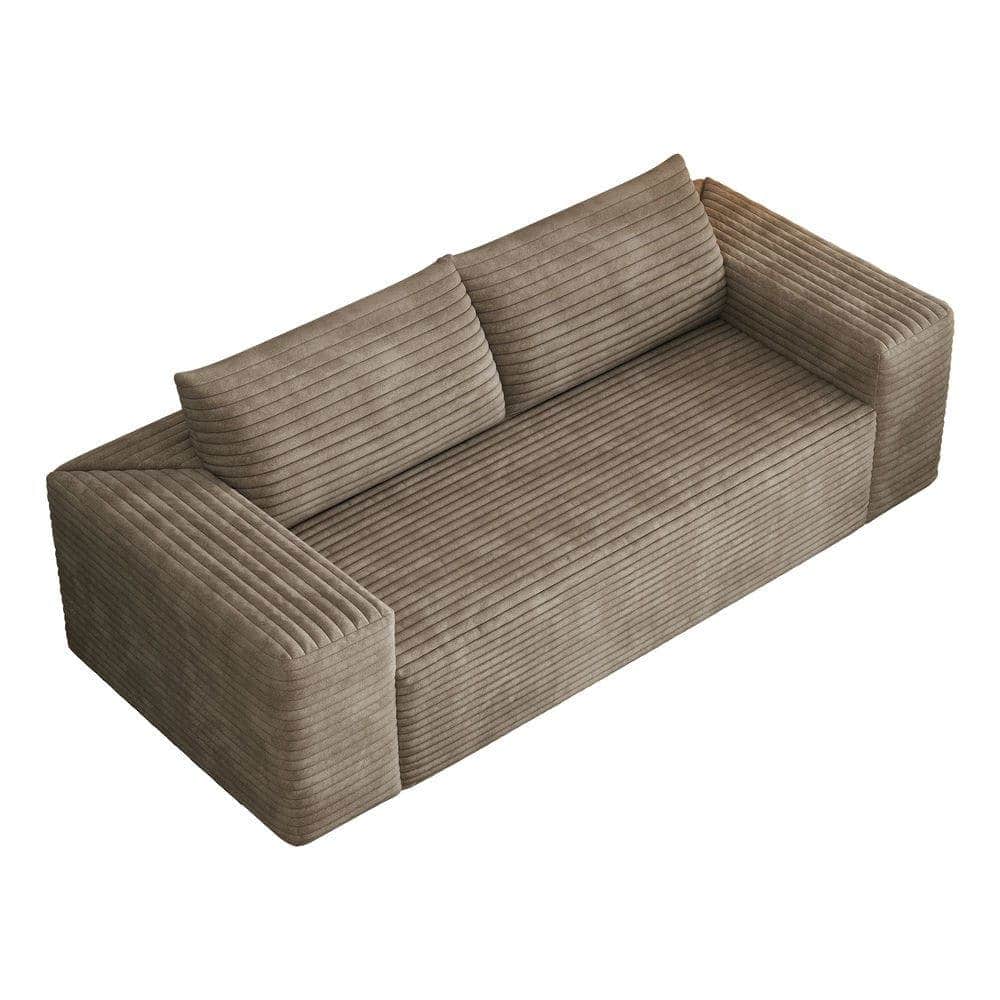 Kadyn - 78.8" Corduroy Fabric Loveseat Sofa, Deep Seat Couch, No Assembly, for Living Room & Apartment, Camel - Brown