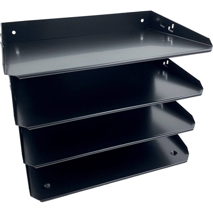 Left. Huron - Huron Horizontal Slots Desk Organizer 4 Compartment Horizontal 9" x 12" x 8.66" Durable Black Steel - Black.