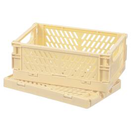 Unique Bargains - 2pcs Small Plastic Storage Baskets, 6"x3.9"x2.4" Stackable Foldable with Handles for Home Office - Cream White