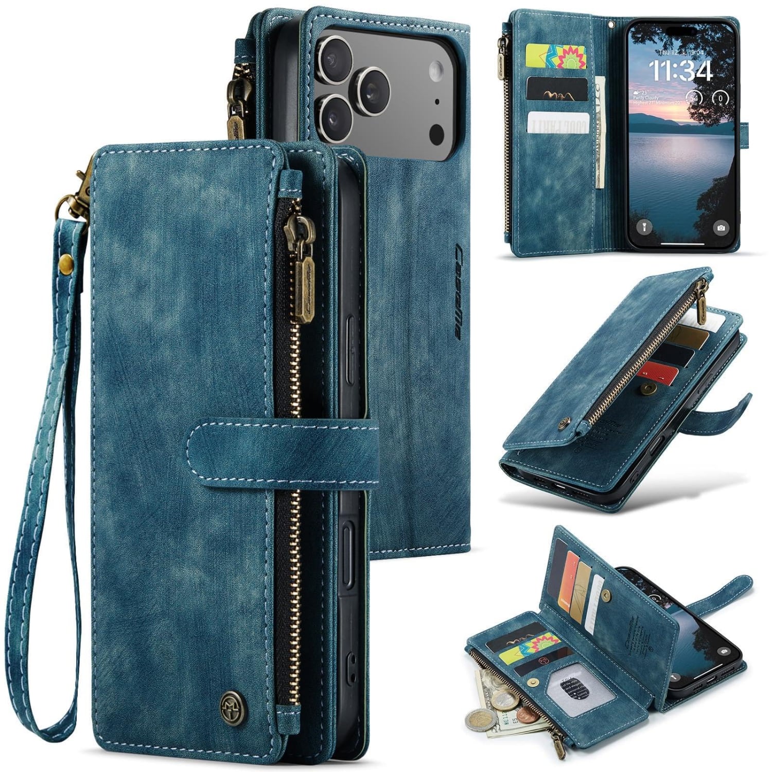 UUCOVER - Wallet Case for Apple iPhone 17 Pro Max with Zipper Pocket, Card Cash Holder and Wrist Strap, Magnetic Flip Stand Cover - Blue price history on PriceWatchPro