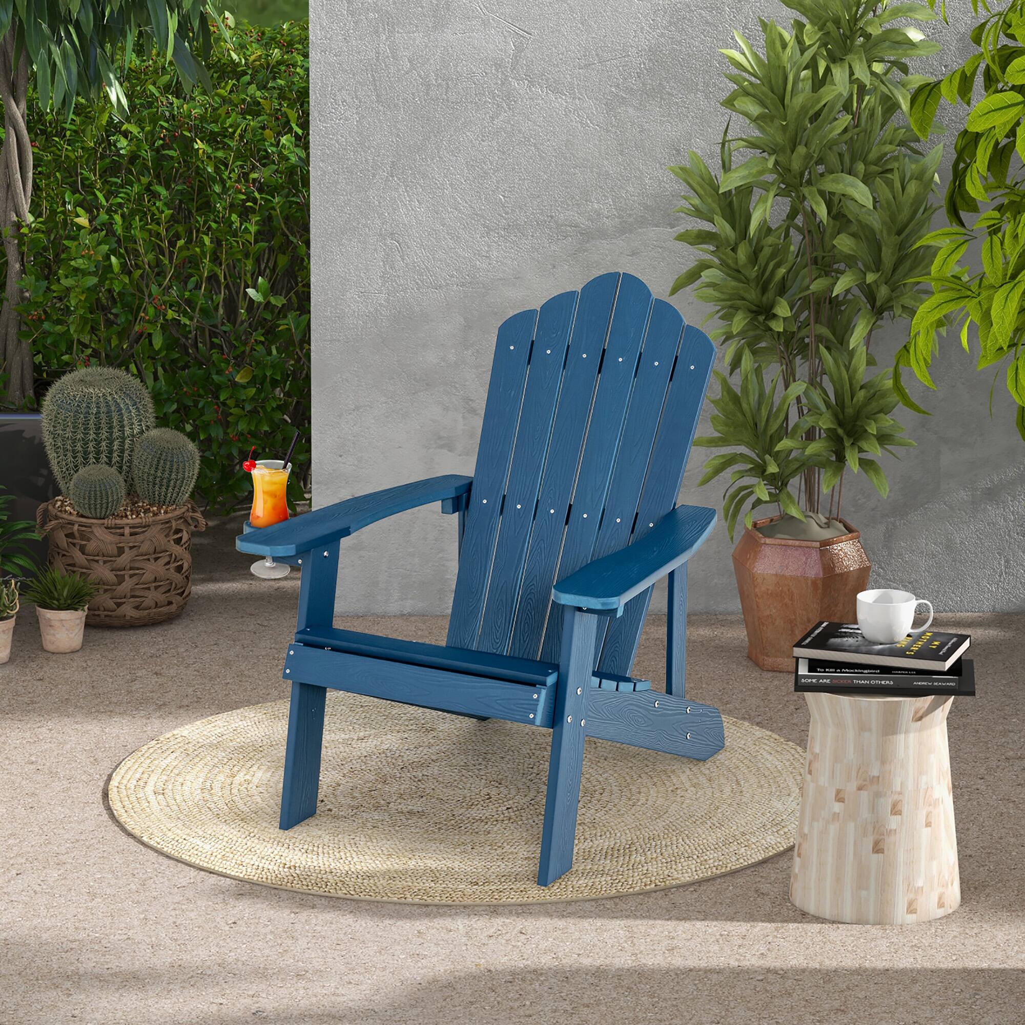Alt View 1. Costway - Costway Patio HIPS Adirondack Chair with Cup Holder Weather Resistant Outdoor 380 LBS - Navy.