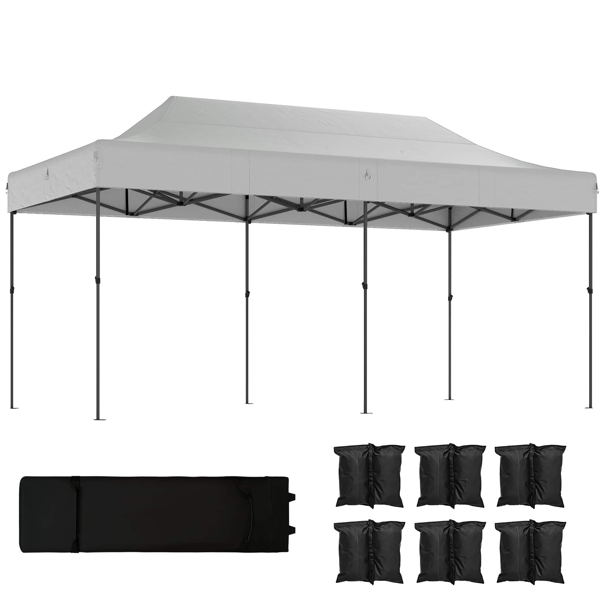 Outsunny - 10 x 20 ft Pop Up Canopy Tent, Heavy Duty UPF50+ Outdoor Portable Instant Canopy Shelter with Wheeled Carry Bag