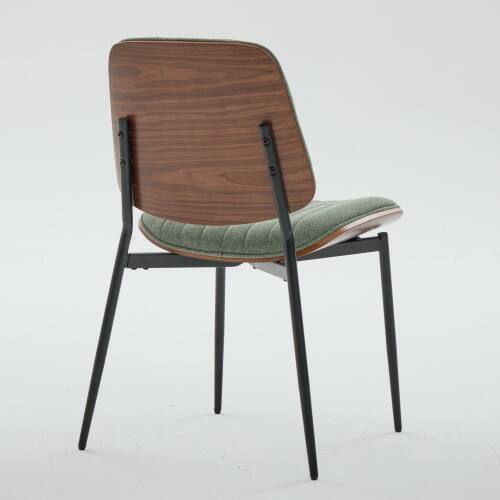Left. LUCKY ONE - Assembled Mid Century Dining Chair Set of 2 Linen with Walnut Bentwood Back Metal Legs - Olive Green.