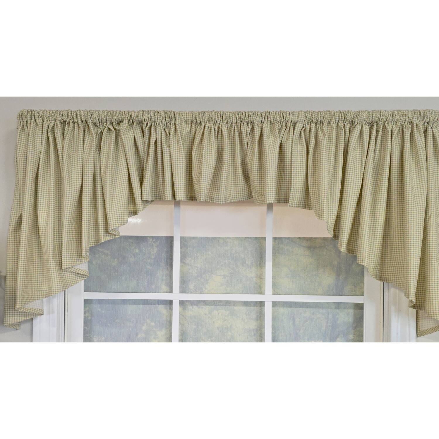 Left. RLF Home - RLF Home 100% Cotton 3-PC Crosswell Center/Jabot set Fully lined Rod Pocket Valance 75" x 23"  Sage - Sage.