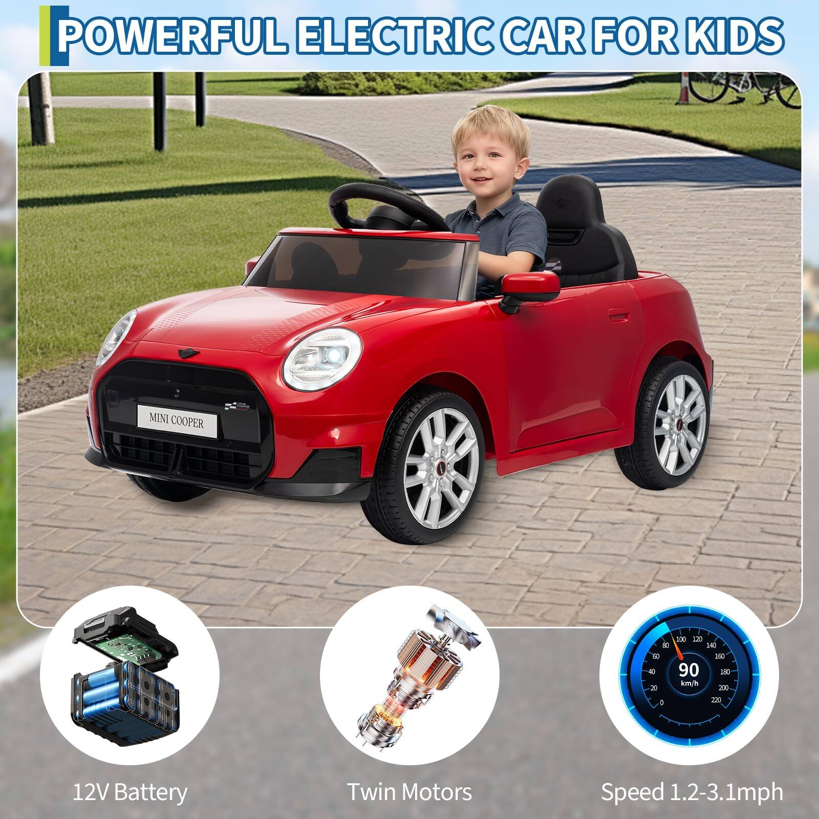 POWERFUL ELECTRIC CAR FOR KIDS

MINI COOPER

12V Battery

Twin Motors

Speed 1.2-3.1mph