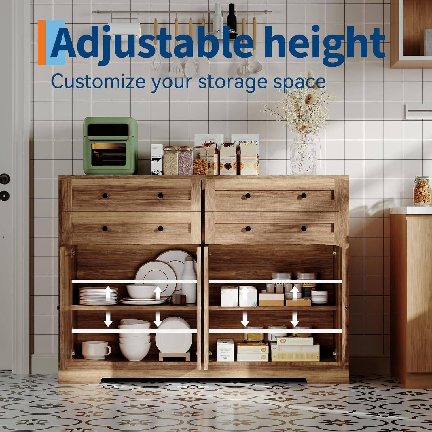 Adjustable height  
Customize your storage space