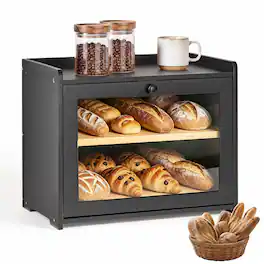 VEVOR - Bread Box for Kitchen Counter Bamboo Wood Storage Container for Homemade Bread, Under Cabinet, and Pantry - Black