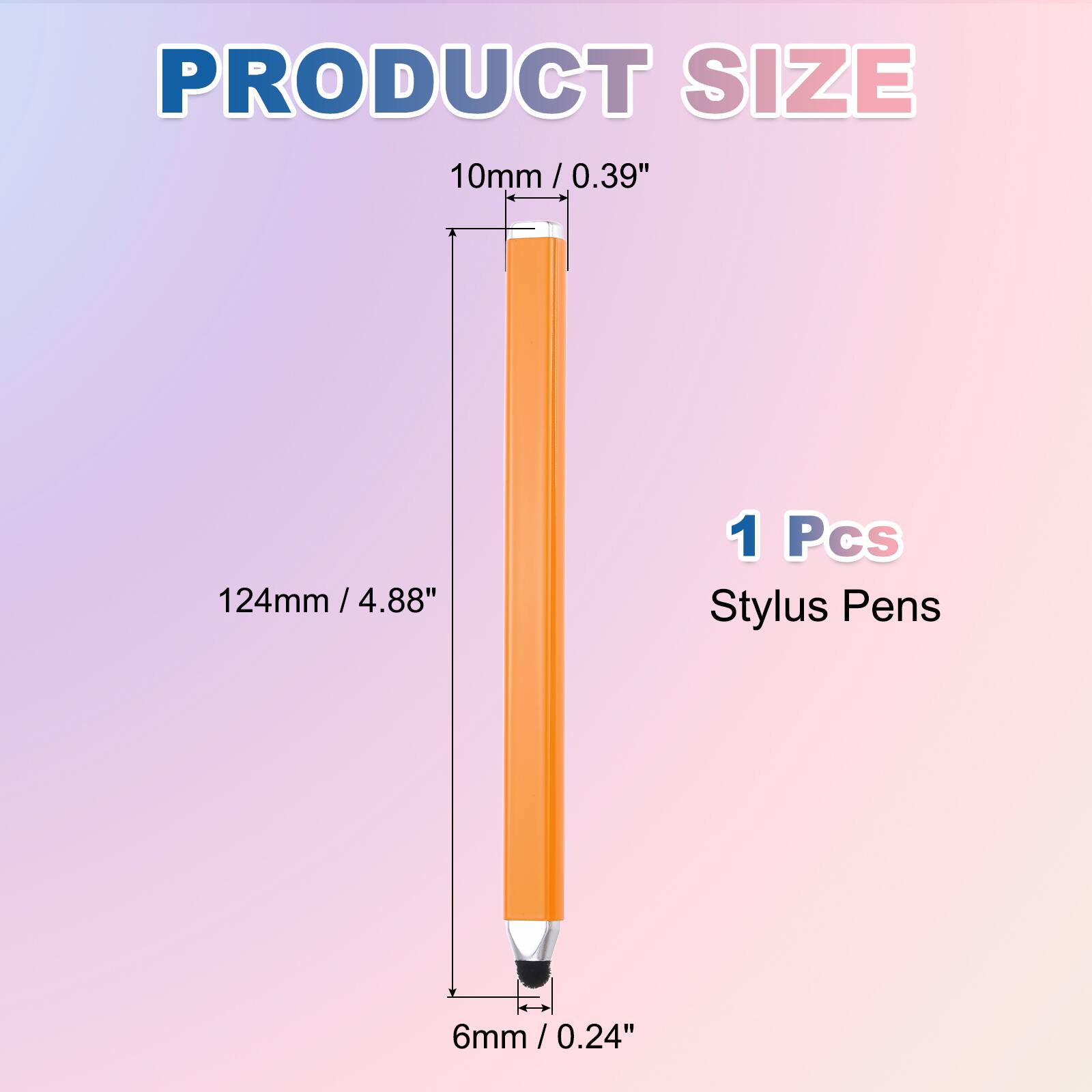 PRODUCT SIZE  
10mm / 0.39"  
124mm / 4.88"  
6mm / 0.24"  

1 Pcs Stylus Pens