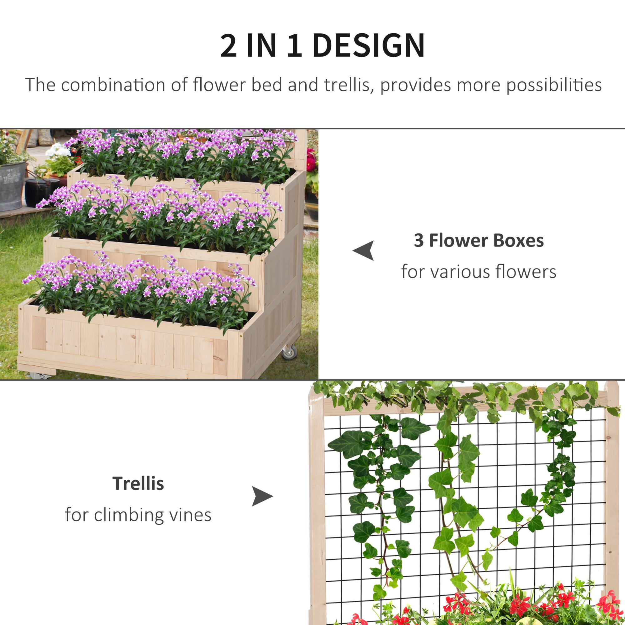 2 IN 1 DESIGN
The combination of flower bed and trellis, provides more possibilities

3 Flower Boxes for various flowers
Trellis for climbing vines