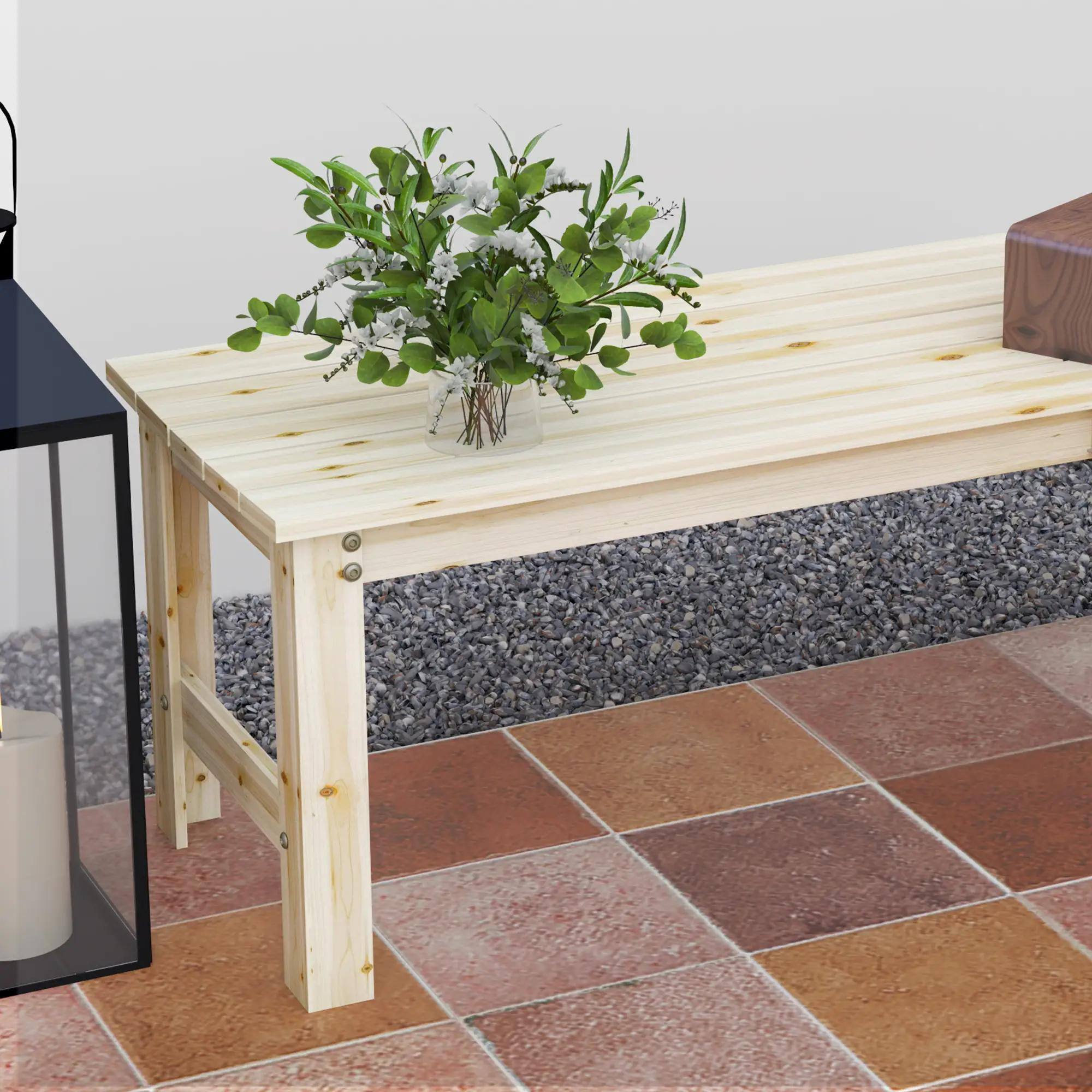 Alt View 1. Resenkos - Resenkos 2-Seat Wooden Bench, Slatted Seat Patio Bench, Backless Porch Bench for Outdoor, Garden, Natural Wood - Natural Wood.