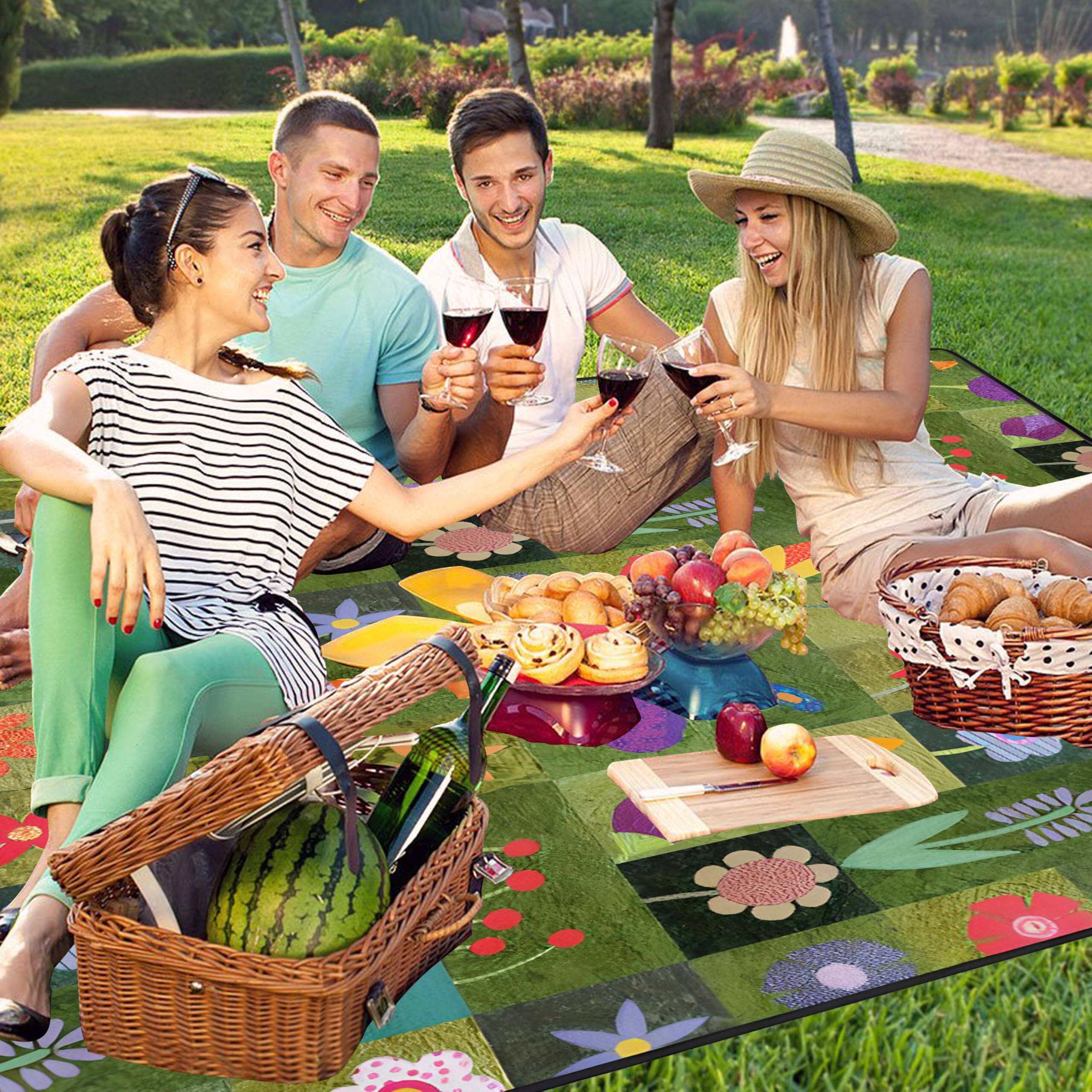 Left. Reds Spade - Extra Large Picnic Blankets Waterproof Foldable () Beach Blanket Sandproof 3-layer Thicking Mat Outdoor Pac... - Flower-7-6'8" x 6'8" (Square).