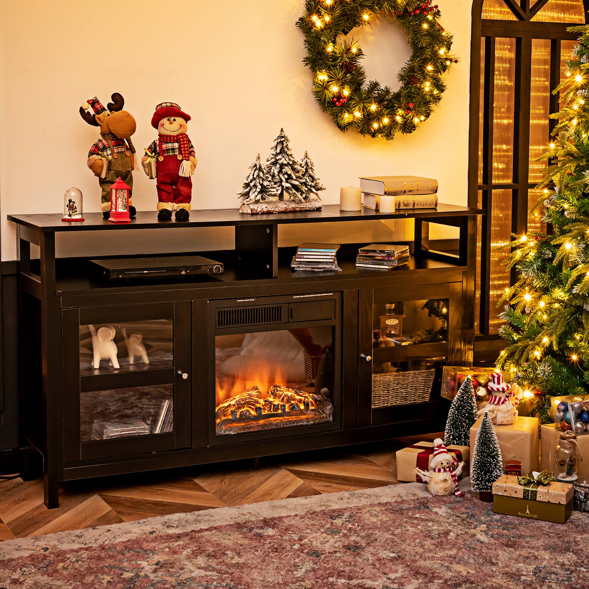 Alt View 1. Costway - Costway 58" TV Stand Entertainment Console Center W/ 2 Cabinets Up to 65" - Black.