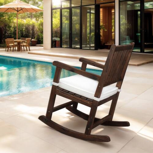 Winado Wooden Rocking Chair, Weatherproof Rocker with Cushion Rocking ...