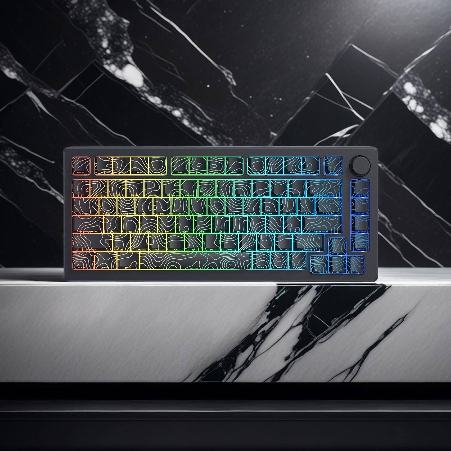 Alt View 3. Womier - Double Shot PBT keycaps,Topographic Keys Cherry Profile Key caps for All US Layout Mechanical Keyboardd - Black.