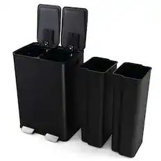 Front. Costway - Costway 16 Gallon Dual Step Trash Can Recycle Bin Stainless Steel Bucket Pedal - Black.