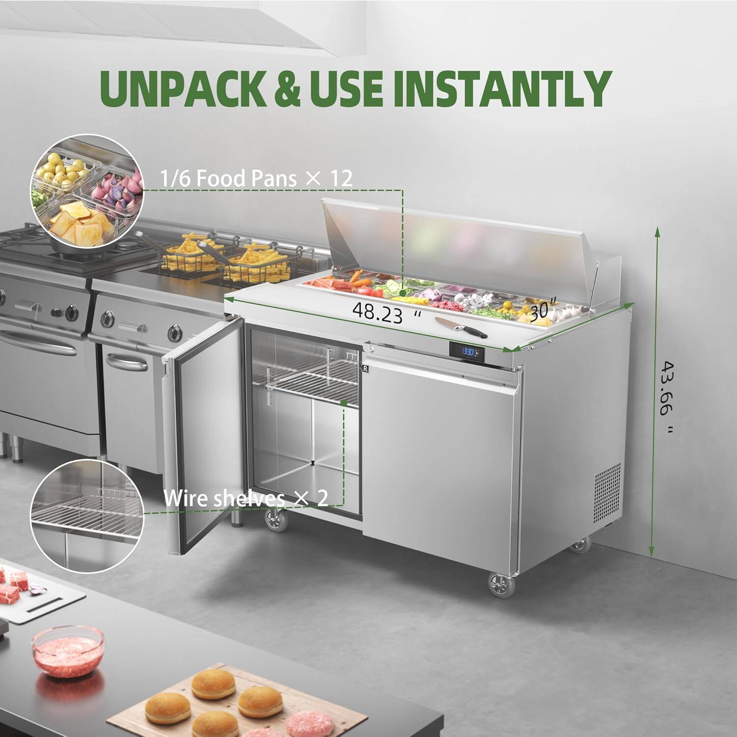 UNPACK & USE INSTANTLY

1/6 Food Pans X 12

48.23" x 30"

Wire shelves X 2

43.66"