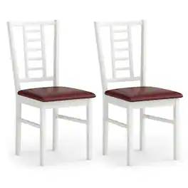 Gymax - Wood Dining Chairs Set of 2 w/Rubber Wood Frame Padded Seat Slatted Backrest - White