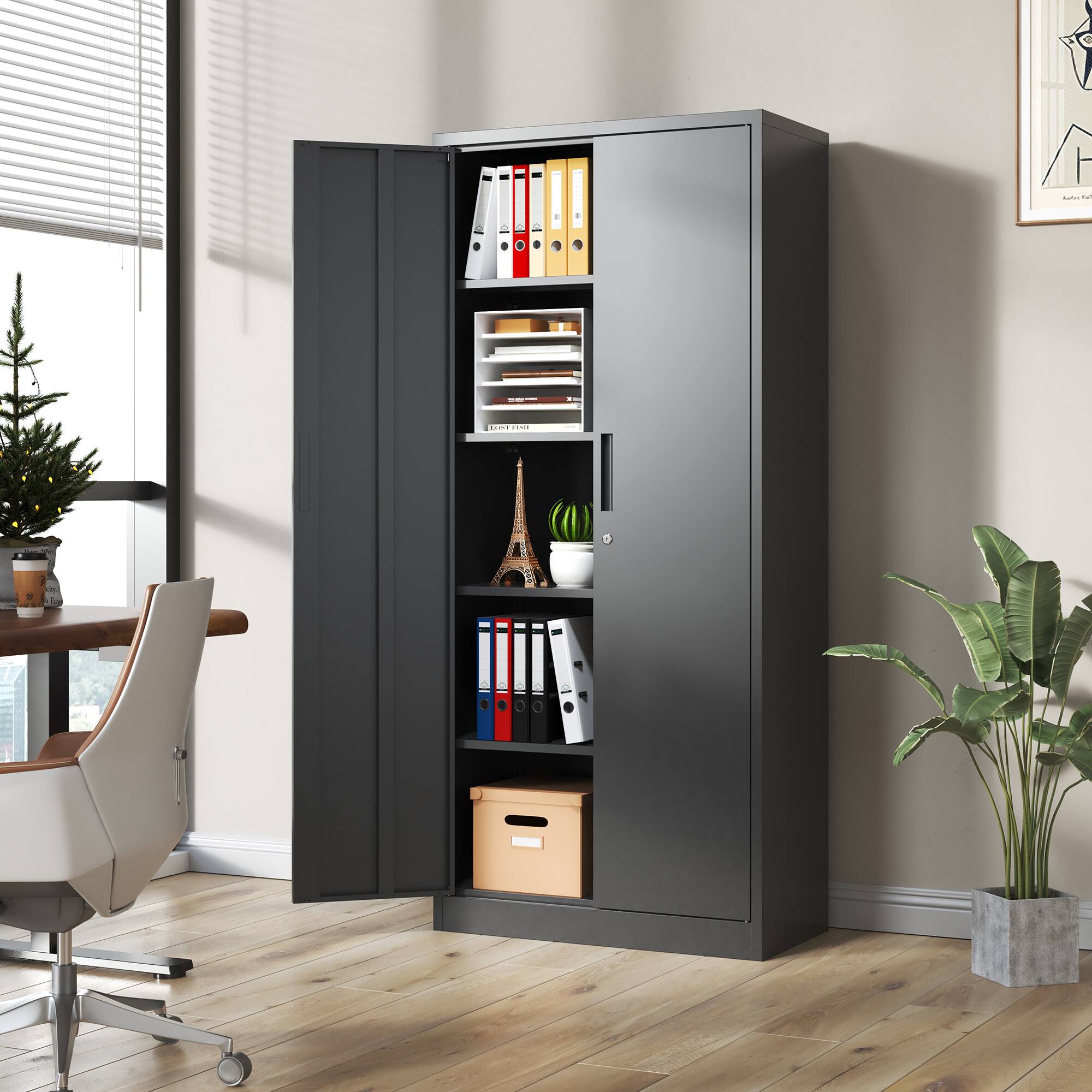 Angle. Anysun - Anysun Lockable Metal Multipurpose Large Garage Storage Cabinet for Garage Storage Systems - Black.
