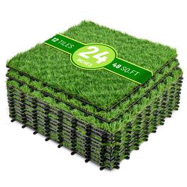 Sorbus - 48Sq. Ft. Artificial Grass Tiles – Interlocking 24"x24" Fake Grass Mats for Balcony, Patio, Deck Flooring - Green