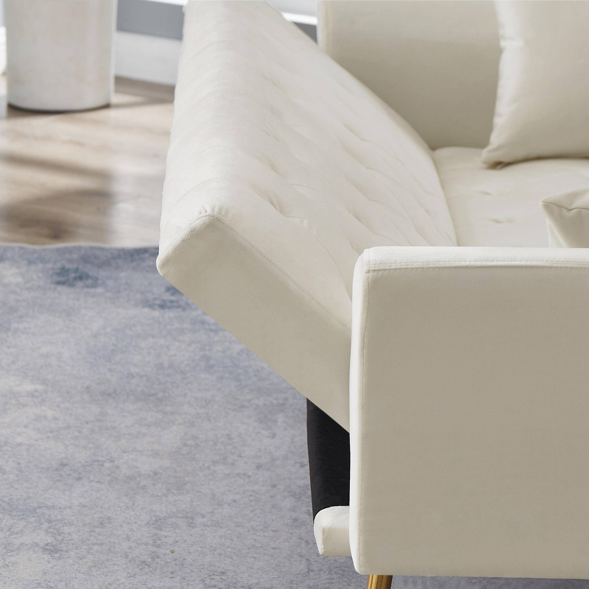 Alt View 5. Meqiodas - Convertible Sofa Bed Modern Futon Set, Velvet Foldable Reclining Loveseat, Three Adjustment Angles, Easy Assembly - BEIGE.