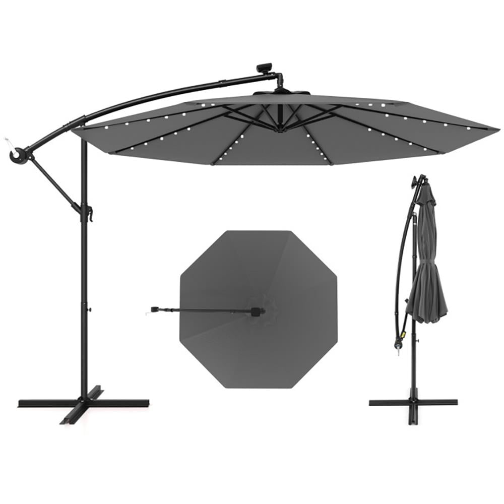 Alt View 8. Kadyn - Outdoor Garden Umbrella,Market Umbrella,10 Feet Solar Offset Hanging Umbrella with 40 Lamp Beads and Solar Panel-Gray.