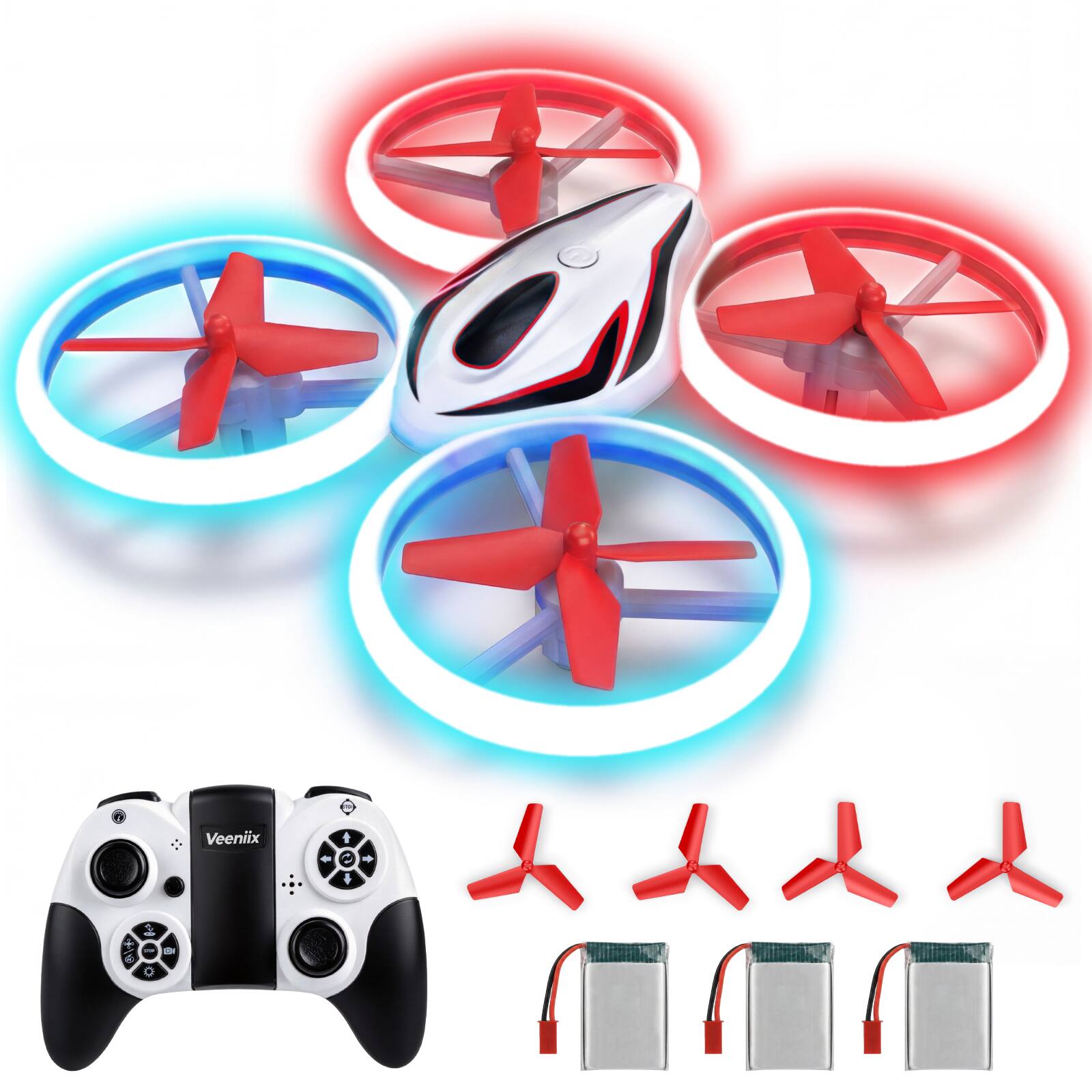 Alt View 5. Veeniix - Drone for Kids & Adult,Anti-Collision RC Quadcopter with LED Light,Easy to Fly Kids Gifts for Boys & Girls Ages 14+ - Red & White.