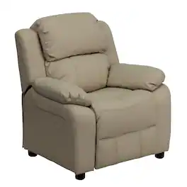 Emma + Oliver - Deluxe Padded Contemporary Kids Recliner with Storage Arms - Beige Vinyl