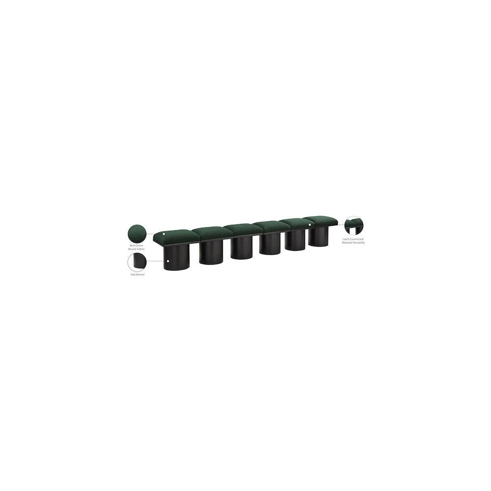 Alt View 3. Meridian Furniture - Pavilion Green Boucle Fabric Bench - Green Boucle Fabric.