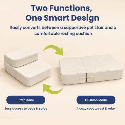 Two Functions, One Smart Design

Easily converts between a supportive pet stair and a comfortable resting cushion

Stair Mode
Easy access to beds & sofas

Cushion Mode
A cozy spot to rest & relax