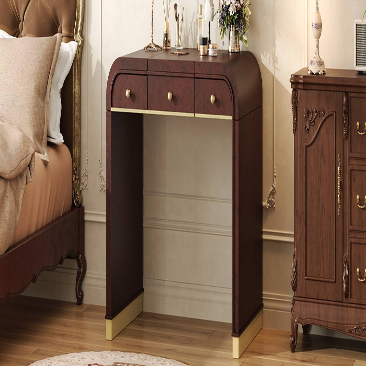 Alt View 8. Loheer - Loheer Flip Top Vanity Desk, Espresso Vanity Table with Mirror and Hidden Storage - Espresso.