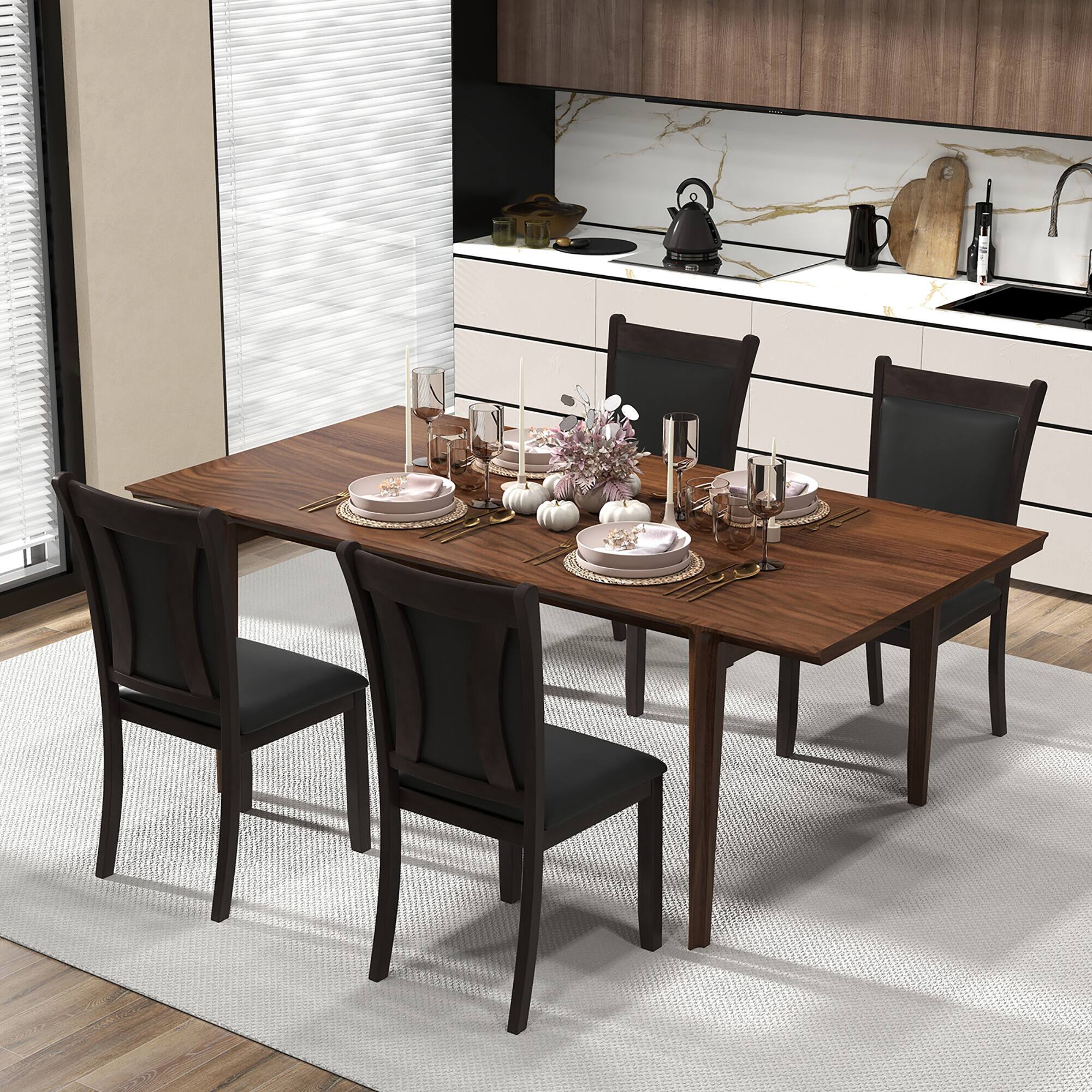 Alt View 1. Gymax - Gymax Faux Leather Upholstered Dining Chairs Set of 4 w/ Padded Seat Rubber Wood Legs - Gray.