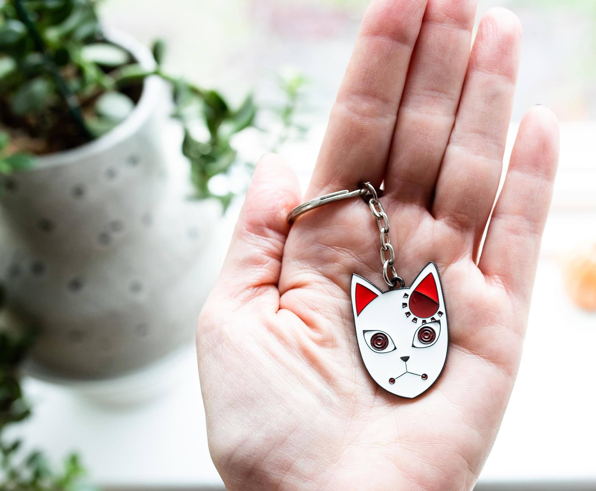 Alt View 10. Surreal Entertainment - Demon Slayer Tanjiro Kamado Fox Mask Enamel Pendant Keychain - White.