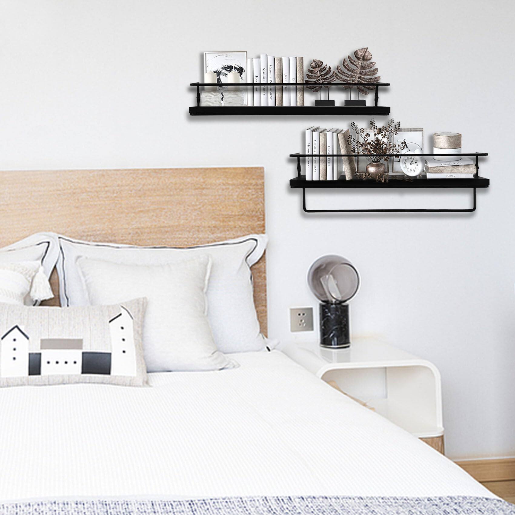 Alt View 1. Dazzed Corner - Wall Mounted Towel Rack, Floating Bathroom Shelves Set of 2 - Black.