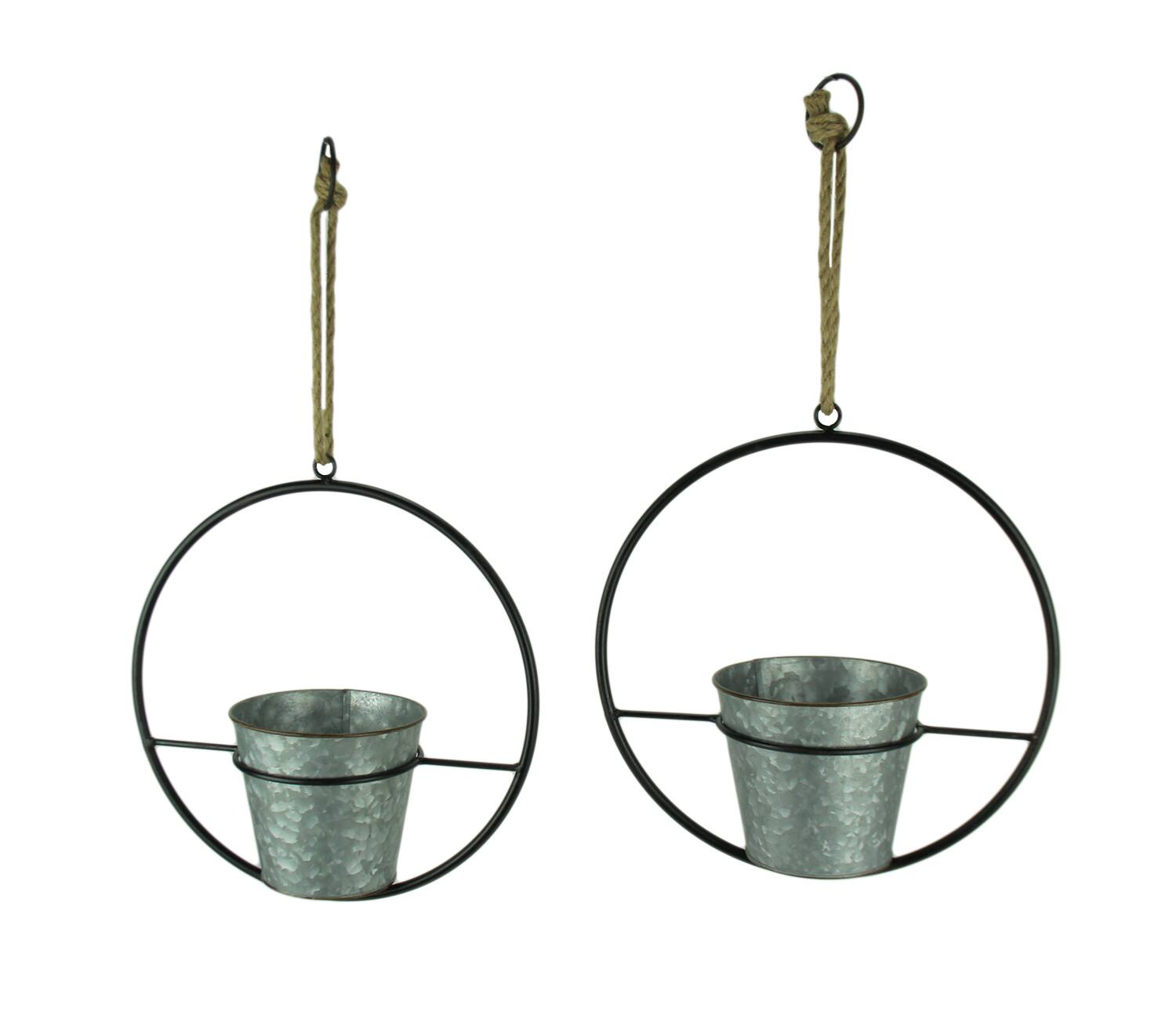 PD Home & Garden - Rustic Metal Black Hoop Indoor Outdoor Hanging Silver Planters Set of 2 11 Inches - Gray price history on PriceWatchPro