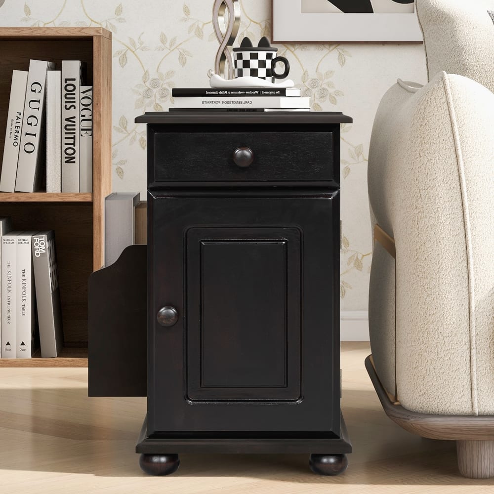 Lirago - Vintage Flip Top End Table with USB Ports 4-Legs 23"H x 12.6"D x 24.4"W - Espresso